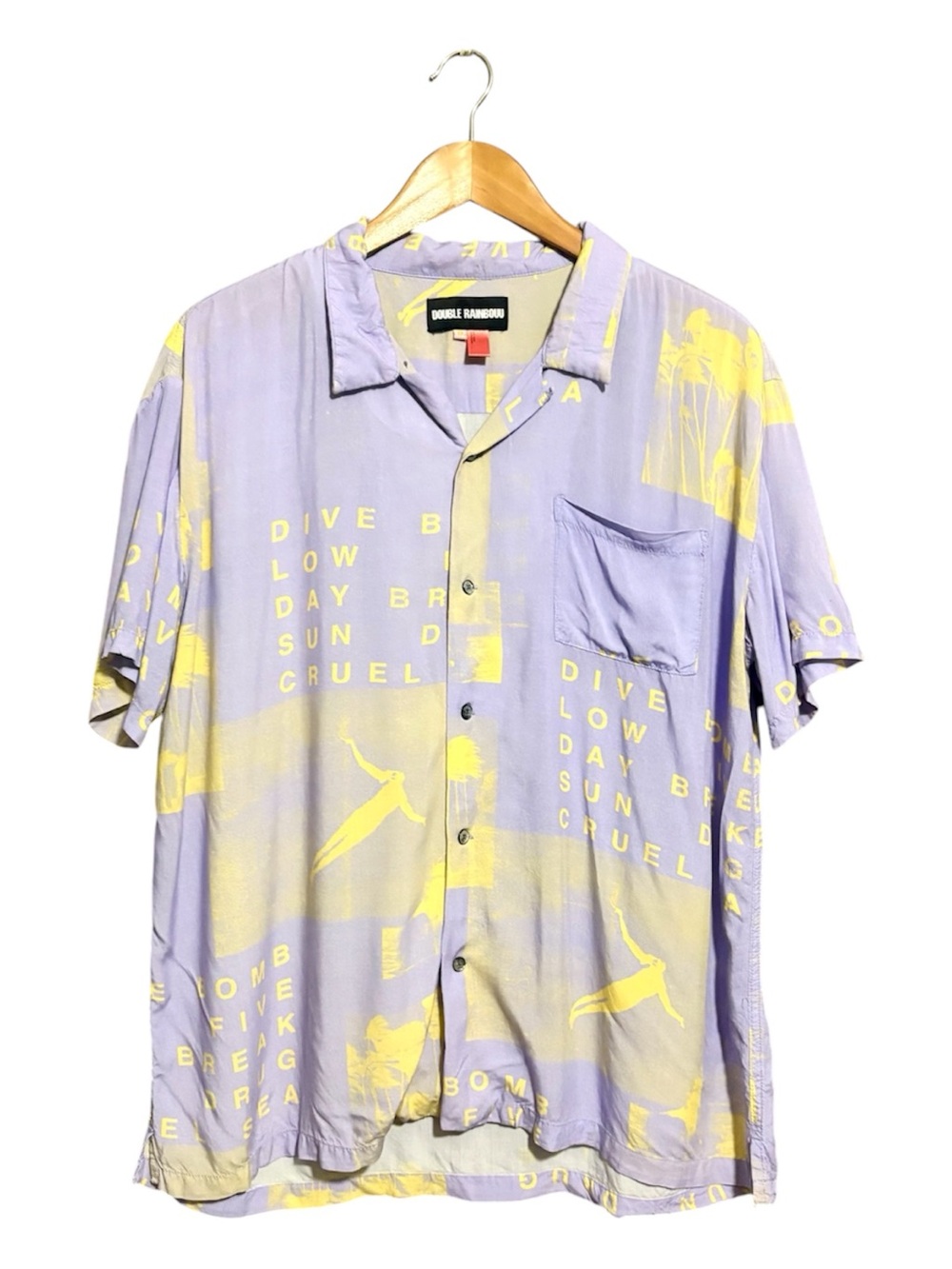 DOUBLE RAINBOUU Lavender & Yellow Graphic Camp Shirt